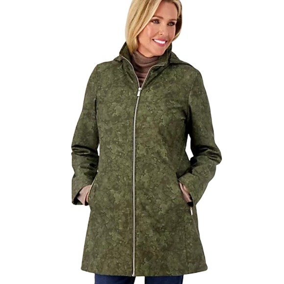 dennis basso Jackets & Blazers - Dennis Basso Printed V-Luxe Jacket with Detachable Hood NWOT OLIVE SIZE S